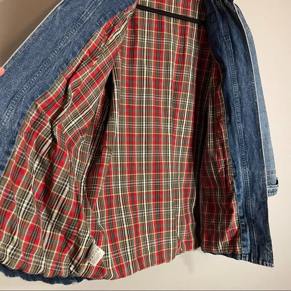 Vintage Liz Claiborne Toggle Heavy Plaid Lined 100% Cotton Jean Jacket Coat Sz M - Picture 10 of 16